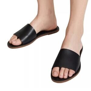 NEW Madewell The Boardwalk Post Slide Sandals Black Leather Womens Size 9.5